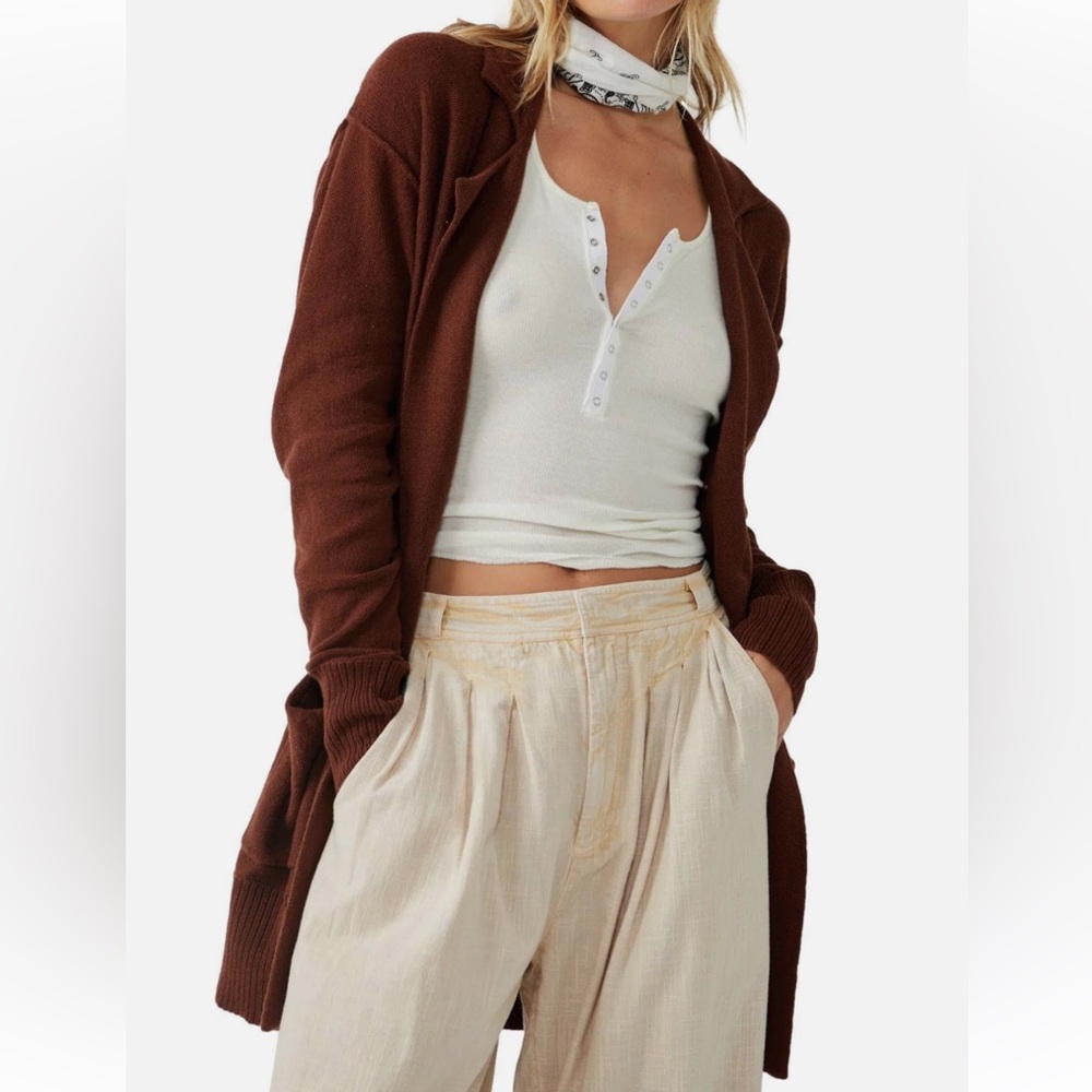 Free People Oversized Desert Blazer Chestnut NWT cardigan style - Picture 4 of 14